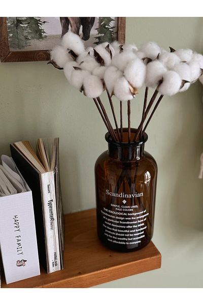 BUCOLIC Scandinavian Decorative Vase with Cotton Grass Bunch