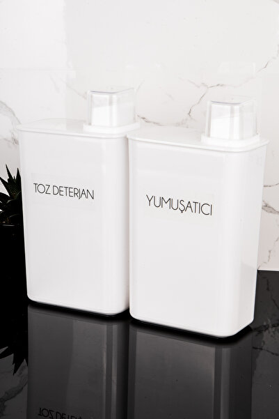 Dolkin Home 2li Kendinden Ölçekli Deterjan Kutusu Seti Toz Deterjan Yumuşatıcı Etiketli 3000ml Deterjanlık