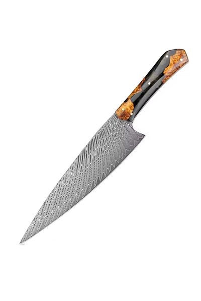 NEOSOR Chef's Knife, VG10 Damascus Steel, 67 Layers, Hand Forged, Full Tang, Fishbone Pattern, Blade 19 cm