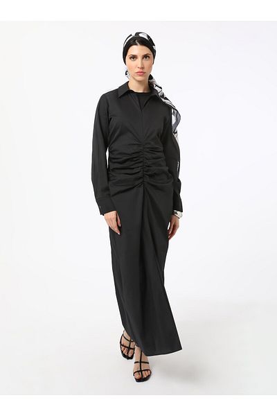 Refka Φόρεμα Hijab Poplin με φερμουάρ - Μαύρο - Refka