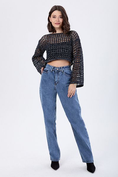 TOFİSA Pantaloni Palazzo Denim cu talie înaltă Albastru închis Snow - 23666