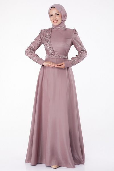 TOFİSA Stoned Evening Dress Lilac - 26197