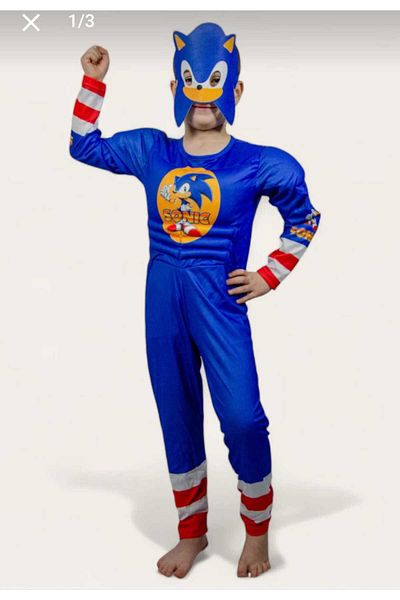 MİLAYS LİFE HOME COLLECTİON Costum pentru copii cu mușchi SONİC Costum cu mușchi de supererou cu mască