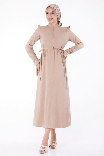 TOFİSA Ruffled Dress Mink - 13269