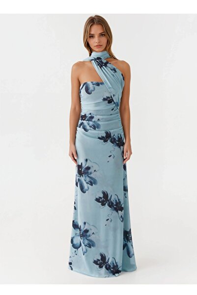 Hiccup Straplez Desenli Bodycon Maxi Tül Elbise
