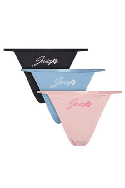 Juicy Couture Women's Set of 3 pairs of thongs JCTUS125960 Black, Blue, Pink