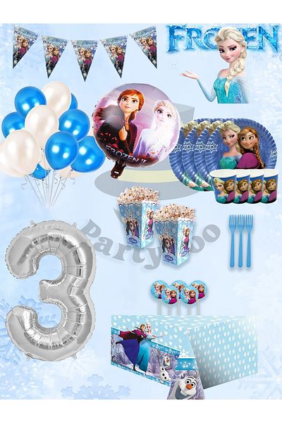 PartyPoo Σετ γενεθλίων Frozen Elsa Frozen Elsa για 16 άτομα |   Στολίδια για πάρτι με θέμα την πριγκίπισσα