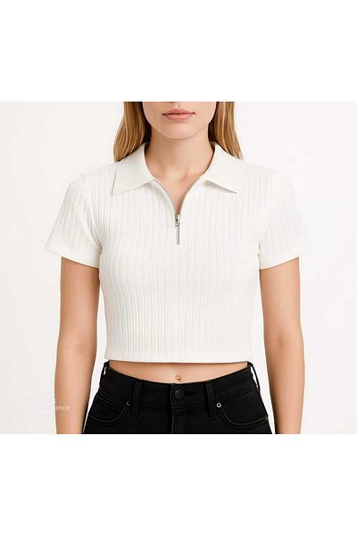 CASUALSTYLE نصف سحاب وياقة واقفة وأكمام قصيرة