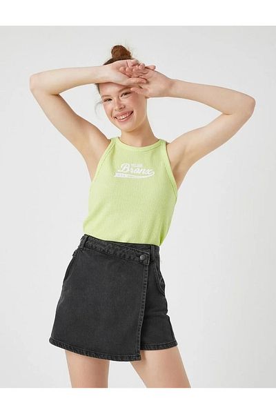 TugsatTasarTekstil Women's Anthracite High Waist Double Breasted Jean Shorts Skirt Without Lycra