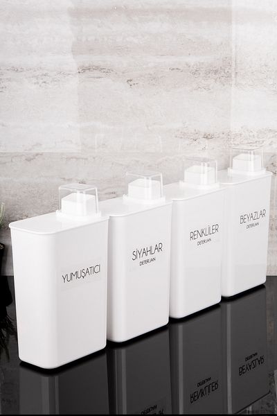 Dolkin Home Set of 4 Self-Scale Detergent Dispenser Boxes Colors-Whites-Blacks with Softener Label 3000ml