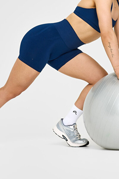 gymhams Lacivert Kalça Büzgülü Push Up Şekillendirici Korseli Dikişsiz Kadın Spor Şort