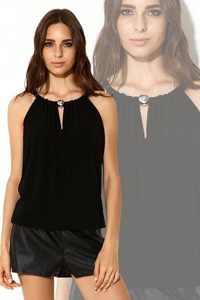 Laranor Black Collar Lacing Design Bead Accessory Detail Blouse Day Night Elegance 24L7570
