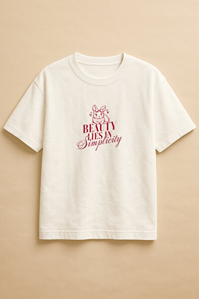 Altair Tr تي شيرت أبيض اللون كبير الحجم يكمن الجمال في البساطة لطيف أرنب مطبو...