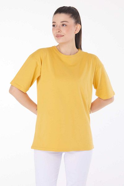 TOFİSA Women's Yellow T-Shirt - Plain Crew Neck - 25849