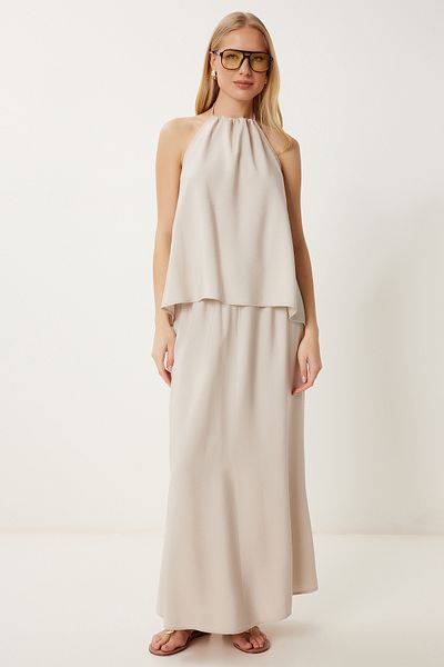 Lovelyİstanbul Modal Blouse Skirt Set Stone Lhl0006