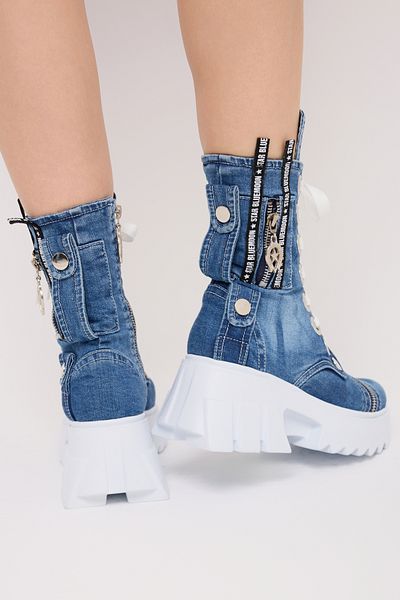 StarBlueMooN Women's Denim Boots Summer Strip Detail Fashion Boots