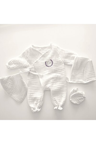 Baby Kişiye Özel Bebek Hastane Çıkışı 4'lü Set - Müslin Kumaş - İsim Nakışlı ...