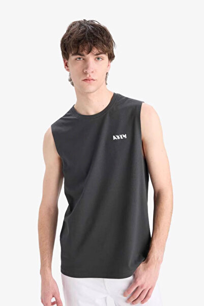 DeFacto Regular Fit Baskılı Antrasit Erkek Kolsuz T-shirt E3217ax/ar221
