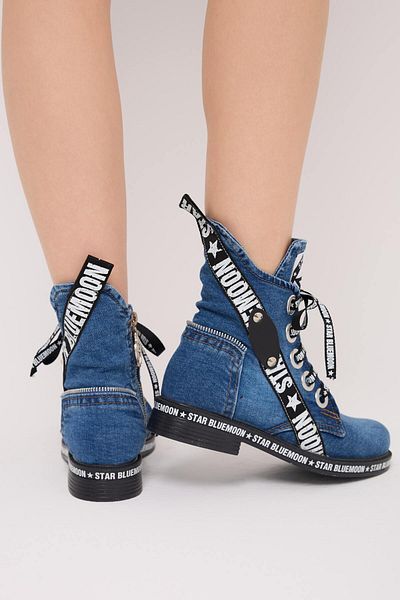 StarBlueMooN Women's Denim Boots with Summer Trock and Stripes