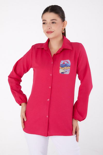 TOFİSA Printed Shirt Fusya - 13340