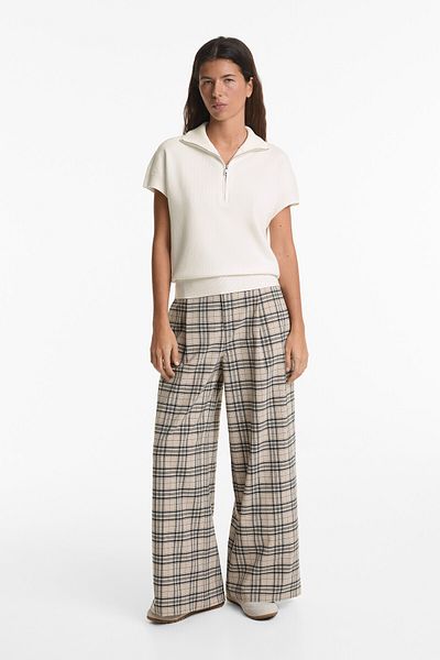 Oysho Wide-leg check print trousers