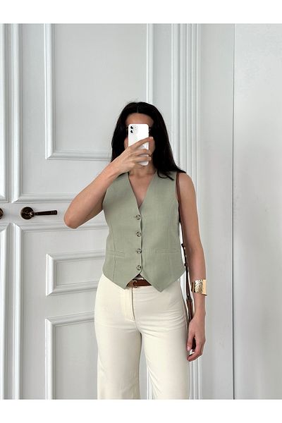POP STORY Women's Buttoned Vest Front Button Stylish Slim Fit Sleeveless Vest