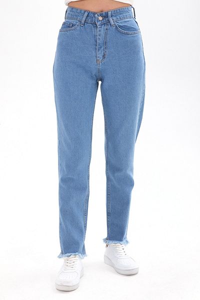 TOFİSA Blugi Mom cu ciucuri cu talie înaltă Ice Blue - 23670