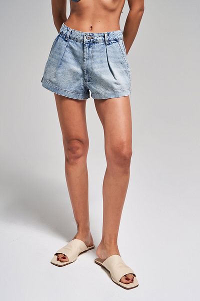 its basic Blugi de damă Culoare 4s5-67 Mini lungime plisată 100% Koton Denim Shorts