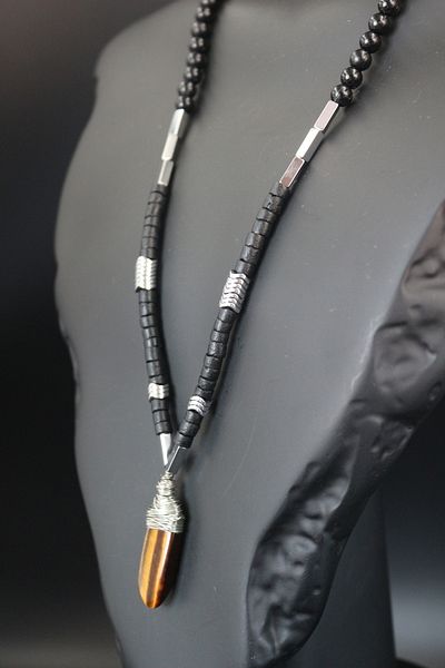 magıcgrange Nobleman Tiger Eye Hematite Coconut Natural Stone Necklace – Handmade