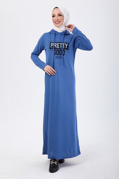 TOFİSA Blue Hooded Collar Women's Dress - 13090