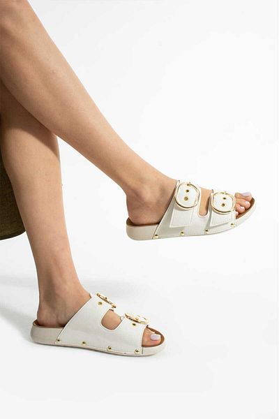 Moda Amour Lily White Sports Gold Buckle Women's Sandals