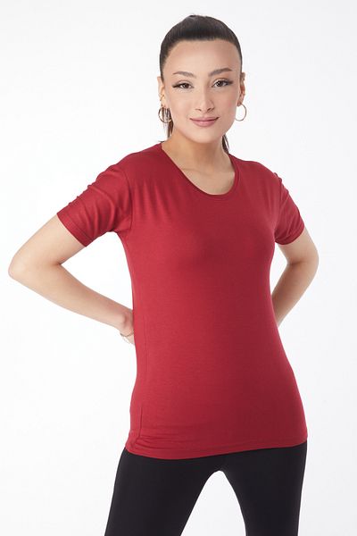 TOFİSA Short Sleeve Unprinted T-Shirt Claret Red - 24764