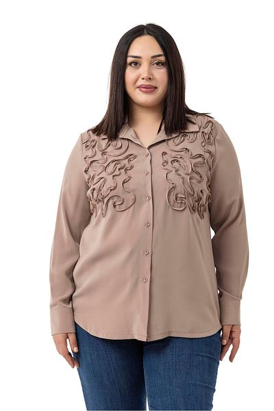 DISENTIS MODEST Large Size Embossed Fabric Detailed Mink Shirt