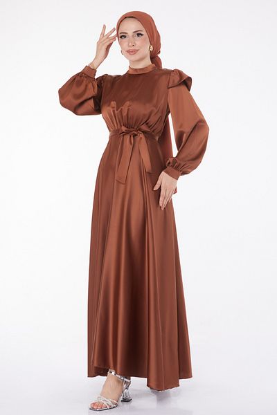 TOFİSA Princess Sleeve Evening Dress Brown - 24887