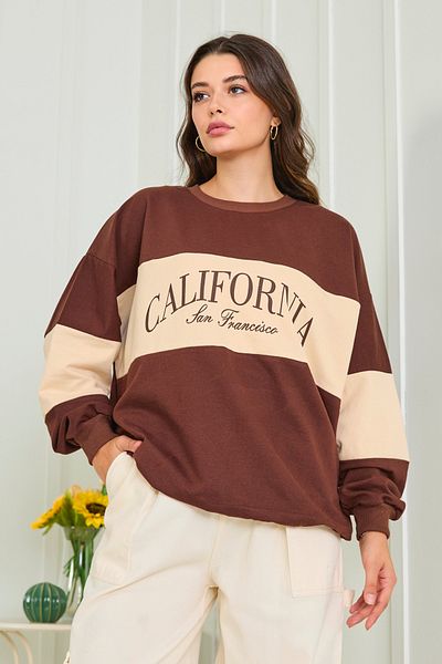 TOFİSA Women's Brown Plain Crew Neck Sweat - 13006