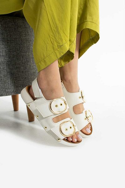 Moda Amour Mia White Sports Gold Buckle Women's Sandals
