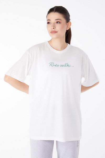 TOFİSA Short Sleeve Printed T-Shirt Ecru - 24651