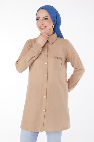 TOFİSA Pocket Embroidery Detailed Tunic Mink - 13170