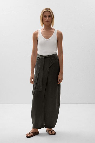 Oysho 100% linen crossover balloon trousers