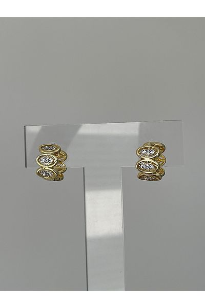 JELLY Women's Steel Gold Color Zircon Stone Oval Figure Earrings