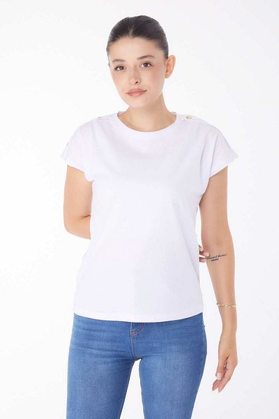 TOFİSA Button Detailed T-Shirt White - 25950
