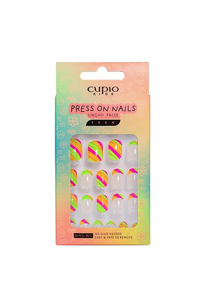 Cupio Cupio Kids TEEN false nail set - Candy Stripes and French Fun