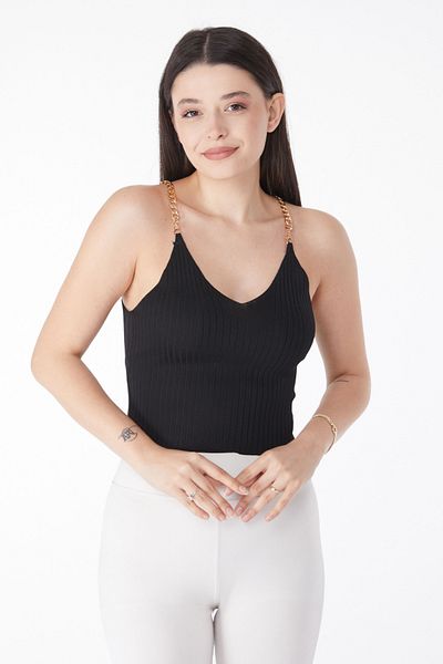 TOFİSA Chain Knitwear Crop Black - 25221