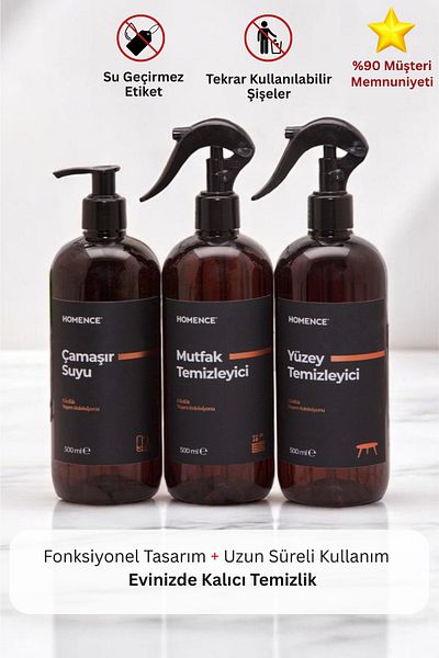 homence Kitchen Set Plastic Bottle with Pump and Spray 3-Piece Amber Soap Dispenser 500 ml