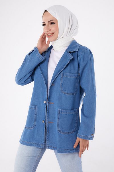 TOFİSA Double Breasted Denim Jacket Blue - 24049