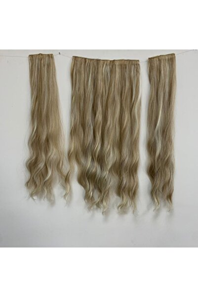 papatya peruk Wavy Ashy Yellow Heat Styleable 3-Piece Snap Set