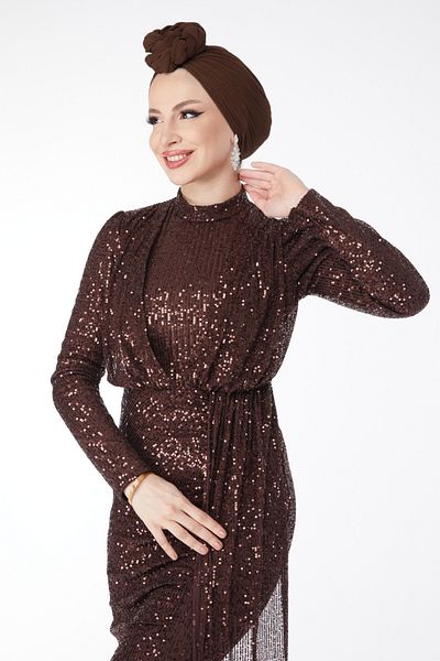 TOFİSA Вечерна рокля с пайети, кафява - 24598