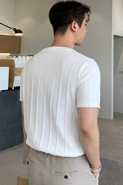 COOL TARZ Λευκό ανδρικό πλεκτό μπλουζάκι με στρογγυλό γιακά