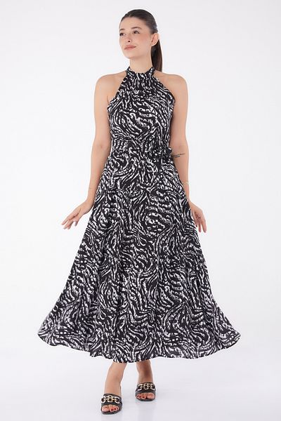 TOFİSA Rochie cu mâneci raglan cu model neagră - 13265