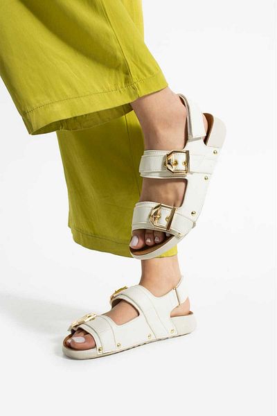 Moda Amour Myles White Sports Gold Buckle Women's Sandals